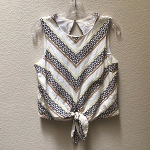 Anthropologie Front Tie Embroidered Top Linen